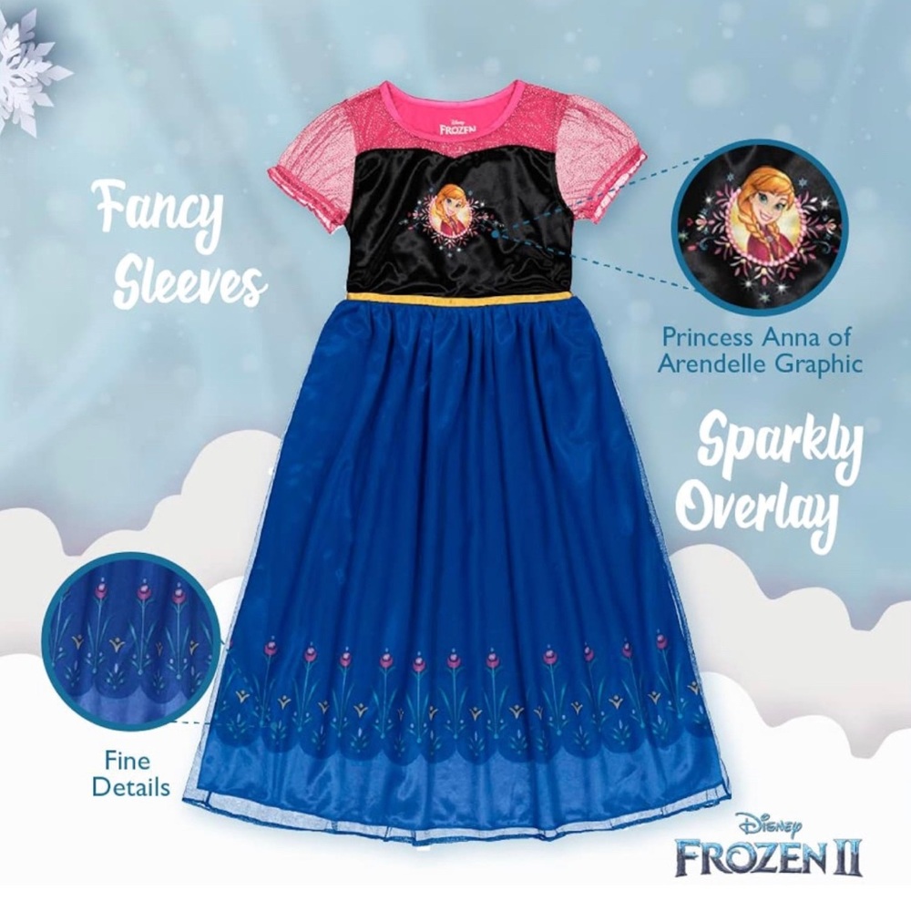 Disney Girls' Frozen Fantasy Gown Nightgown, HAPPY ANNA size 3T or 4T - Picture 3 of 5